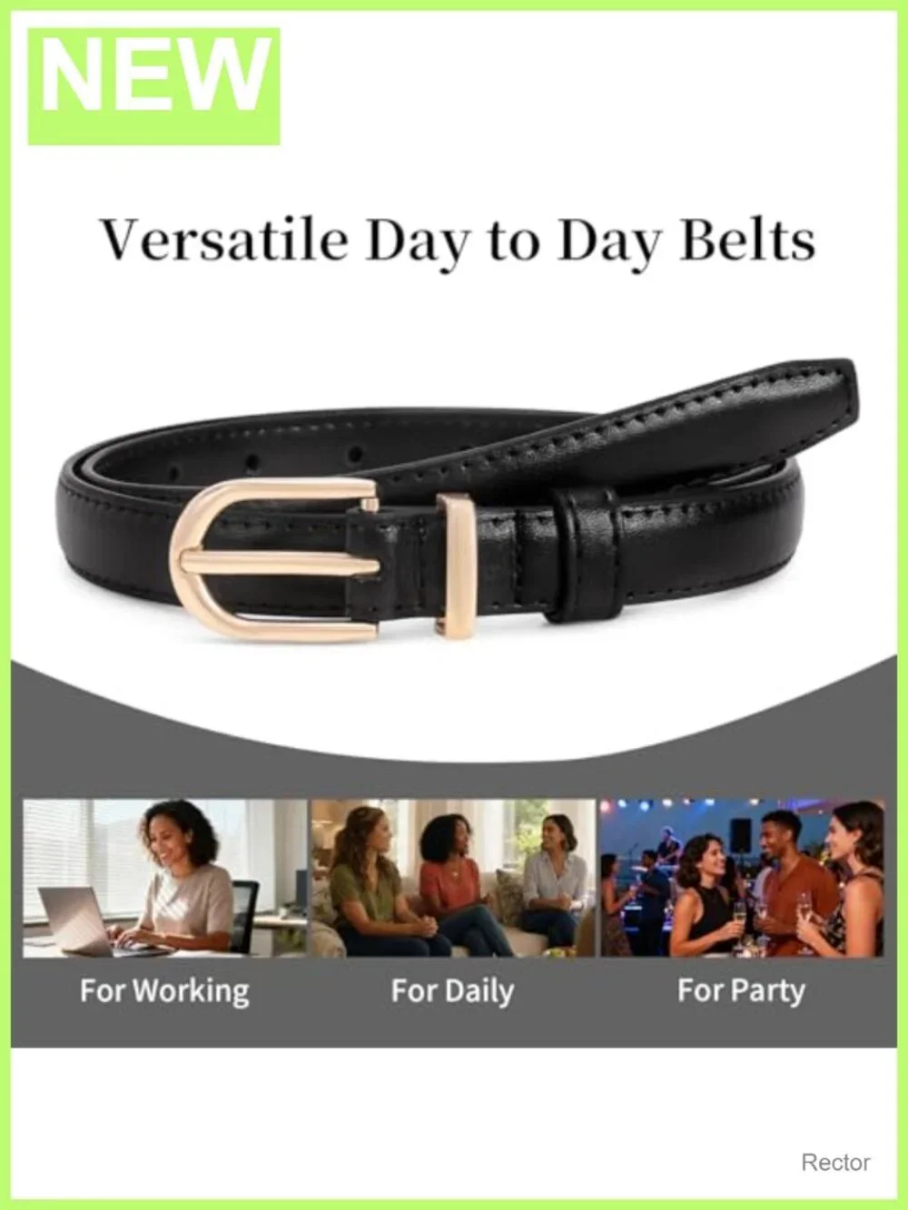 Women's Genuine Leather Waist Belt with Gold Pin Buckle